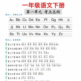 一年级下册语文第一单元考点总结，3页PDF电子版