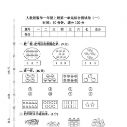 人教版一年级上册数学第一单元综合检测卷（含答案），5页可打印PDF 小学1年级综合教学资料 家长在家亲子教育资源 广饶论坛中小学教育智慧平台