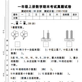 一年级上册数学期末考试真题试卷（含答案与解析），4页PDF电子版