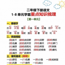 二年级下册语文1-8单元学霸重点知识梳理，31页PDF可打印学习资料