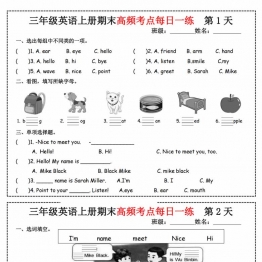 三年级上册英语期末高频考点（含答案），22页PDF电子版学习资料