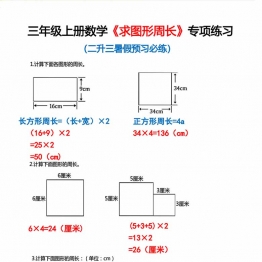 三年级上册数学《求图形周长》专项练习，8页PDF电子版