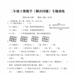 二年级上册数学-解决问题专题训练，5页PDF电子版