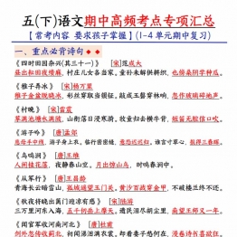 五下语文期中高频考点汇总，11页PDF可打印电子版学习资料