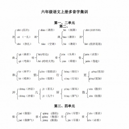 六年级语文上册多音字及组词汇总，2页PDF可打印