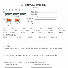 二年级数学上册《寒假作业》 21页PDF